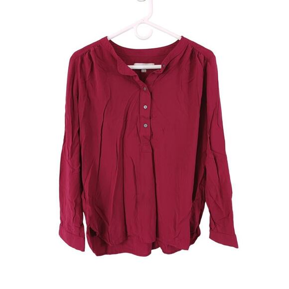 Ann Taylor Loft Womens SZ Medium 100% Rayon Maroon Long Sleeve Blouse - Picture 1 of 10